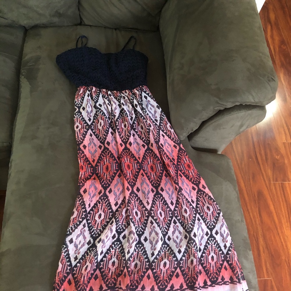 Blue and coral maxi dress